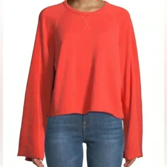 [S]7 For All  Mankind Crewneck Flare-Sleeve Crop French Terry Sweatshirt- NWOT - Picture 2 of 12